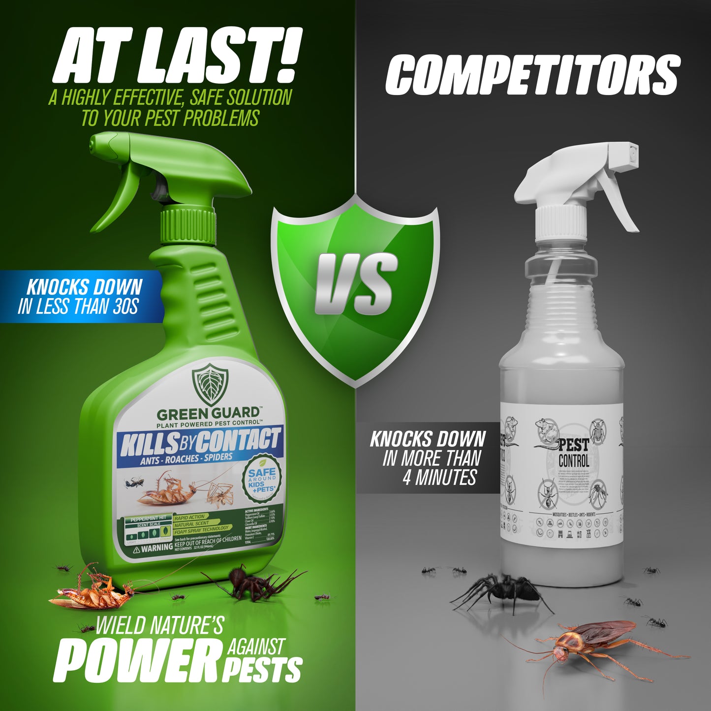 16 oz Peppermint Hit Green Guard Pest Control Spray- Safe Around Children & Pets, Kills by Contact: Ants, Roaches, Spiders & Other Crawling Insects, Indoor and Outdoor, Pleasant Scent