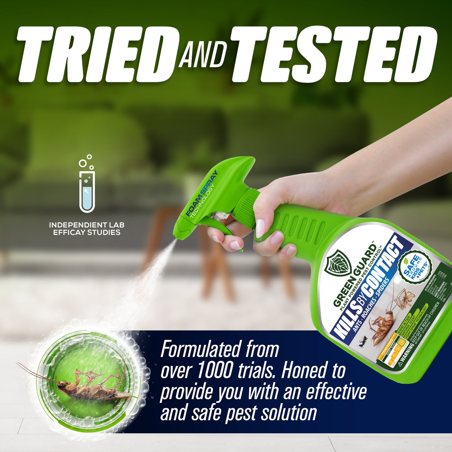 32 oz Citro Force Green Guard Pest Control Spray- Safe Around Children & Pets, Kills by Contact: Ants, Roaches, Spiders & Other Crawling Insects, Indoor and Outdoor, Pleasant Scent