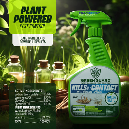 32 oz Green Guard Pest Control Spray- Safe Around Children & Pets, Kills by Contact: Ants, Roaches, Spiders & Other Crawling Insects, Indoor and Outdoor, Pleasant Scent