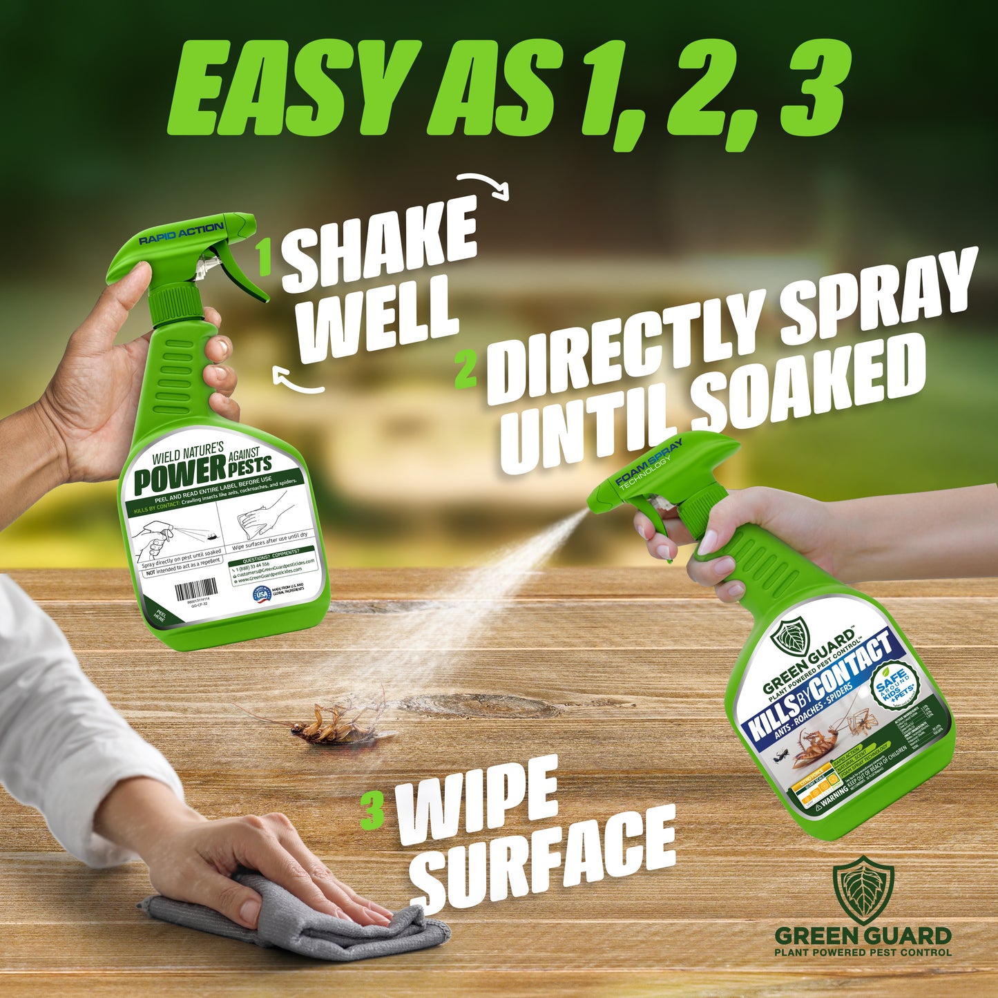 32 oz Citro Force Green Guard Pest Control Spray- Safe Around Children & Pets, Kills by Contact: Ants, Roaches, Spiders & Other Crawling Insects, Indoor and Outdoor, Pleasant Scent