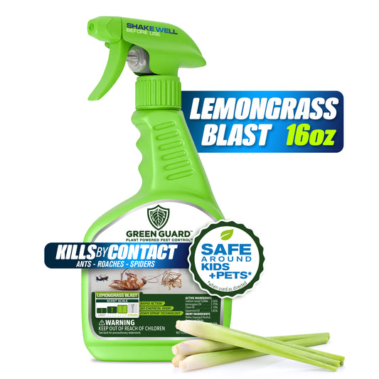 16 oz Lemongrass Blast Green Guard Pest Control Spray- Safe Around Children & Pets, Kills by Contact: Ants, Roaches, Spiders & Other Crawling Insects, Indoor and Outdoor, Pleasant Scent