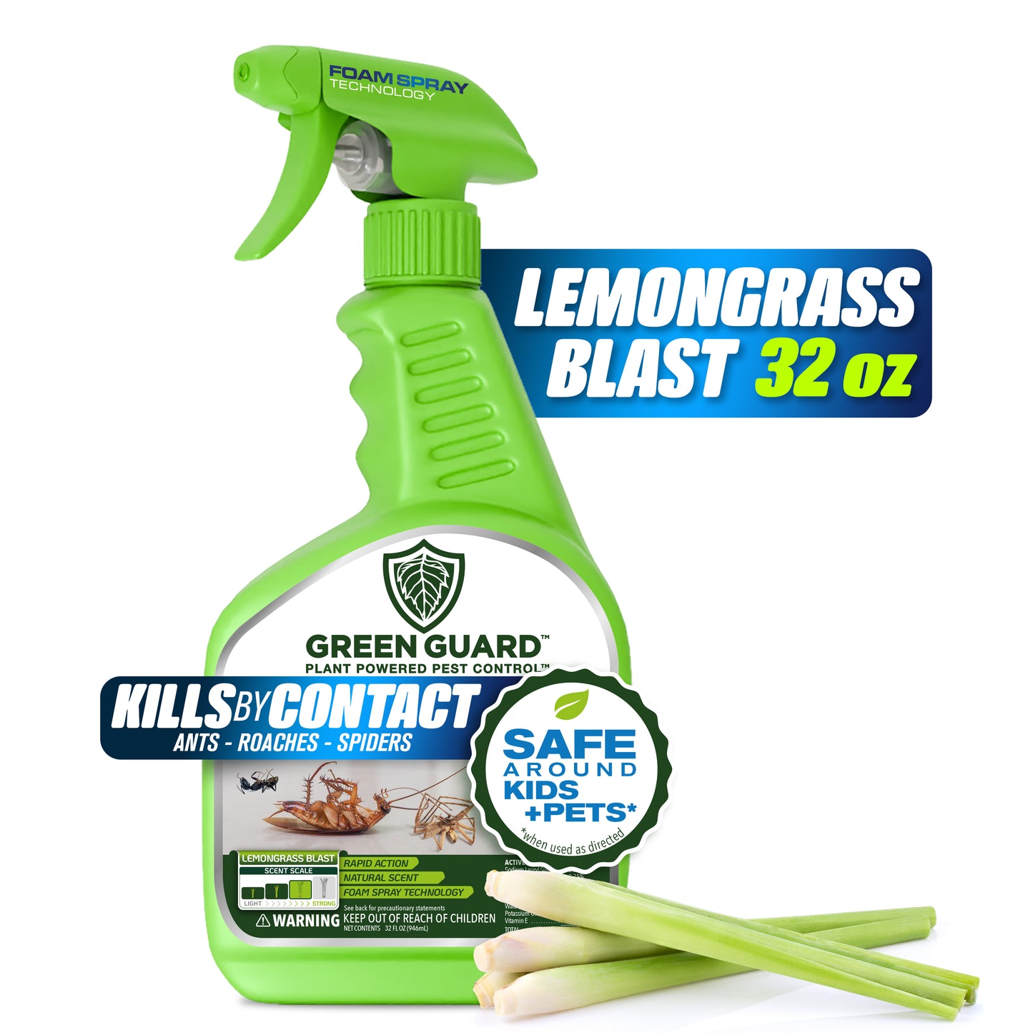 32 oz Green Guard Pest Control Spray- Safe Around Children & Pets, Kills by Contact: Ants, Roaches, Spiders & Other Crawling Insects, Indoor and Outdoor, Pleasant Scent
